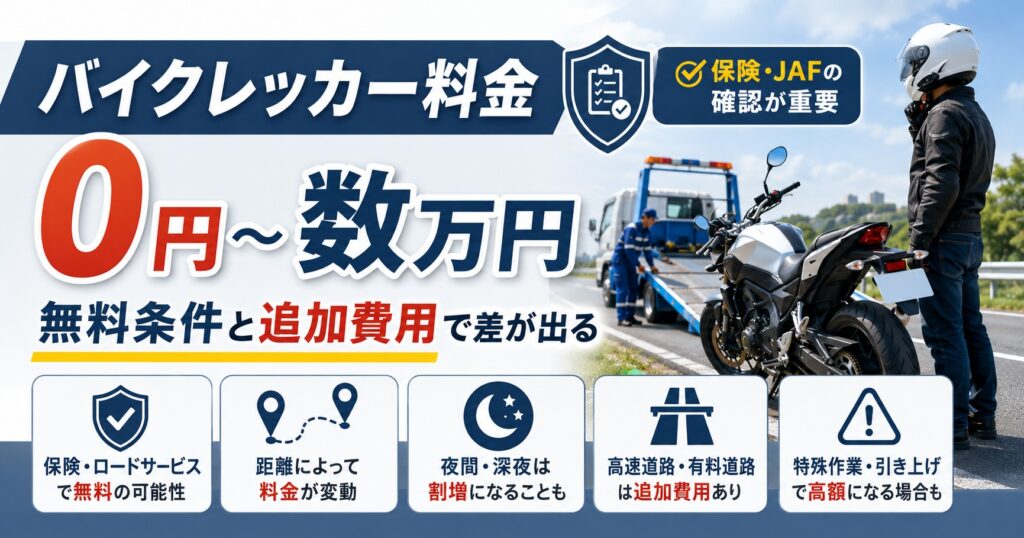 バイクレッカー料金は0円から数万円？無料条件と追加費用で差が出る理由