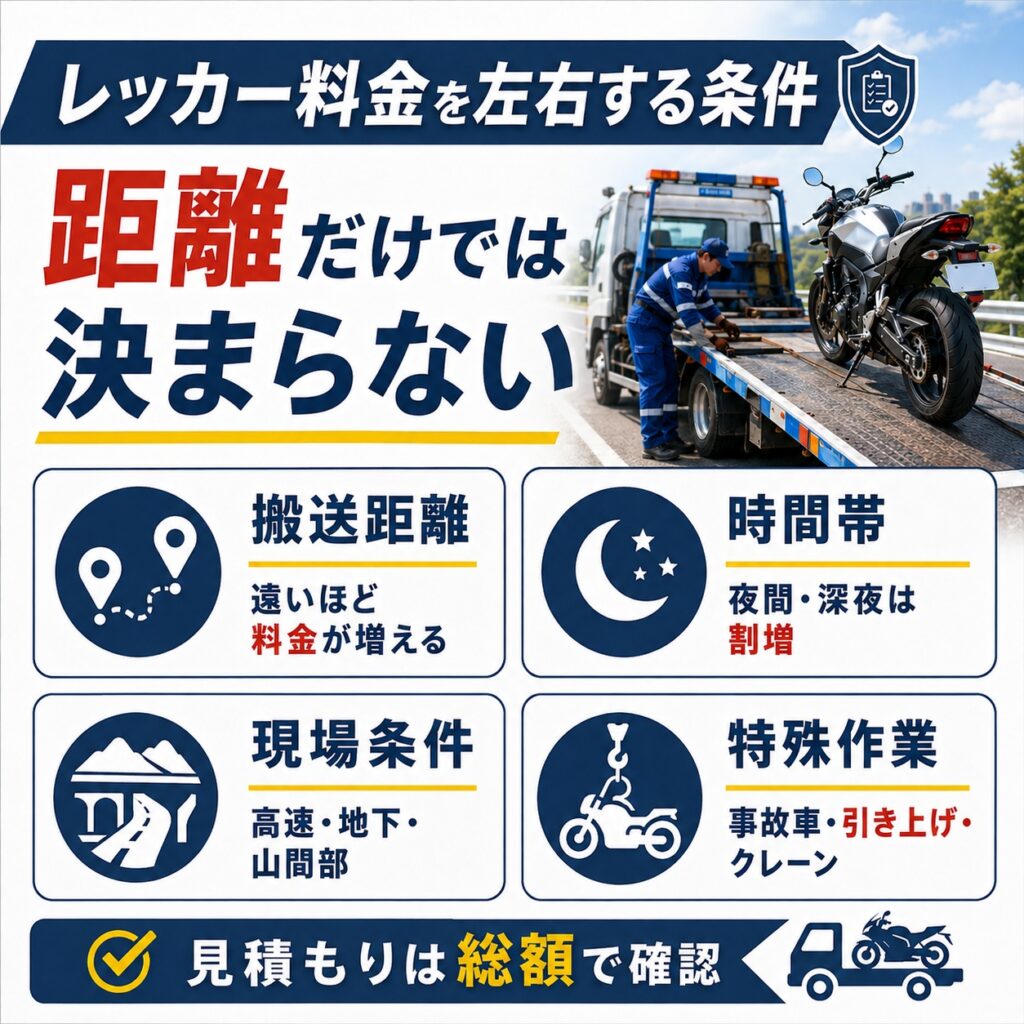 レッカー料金を左右するのは距離だけではない