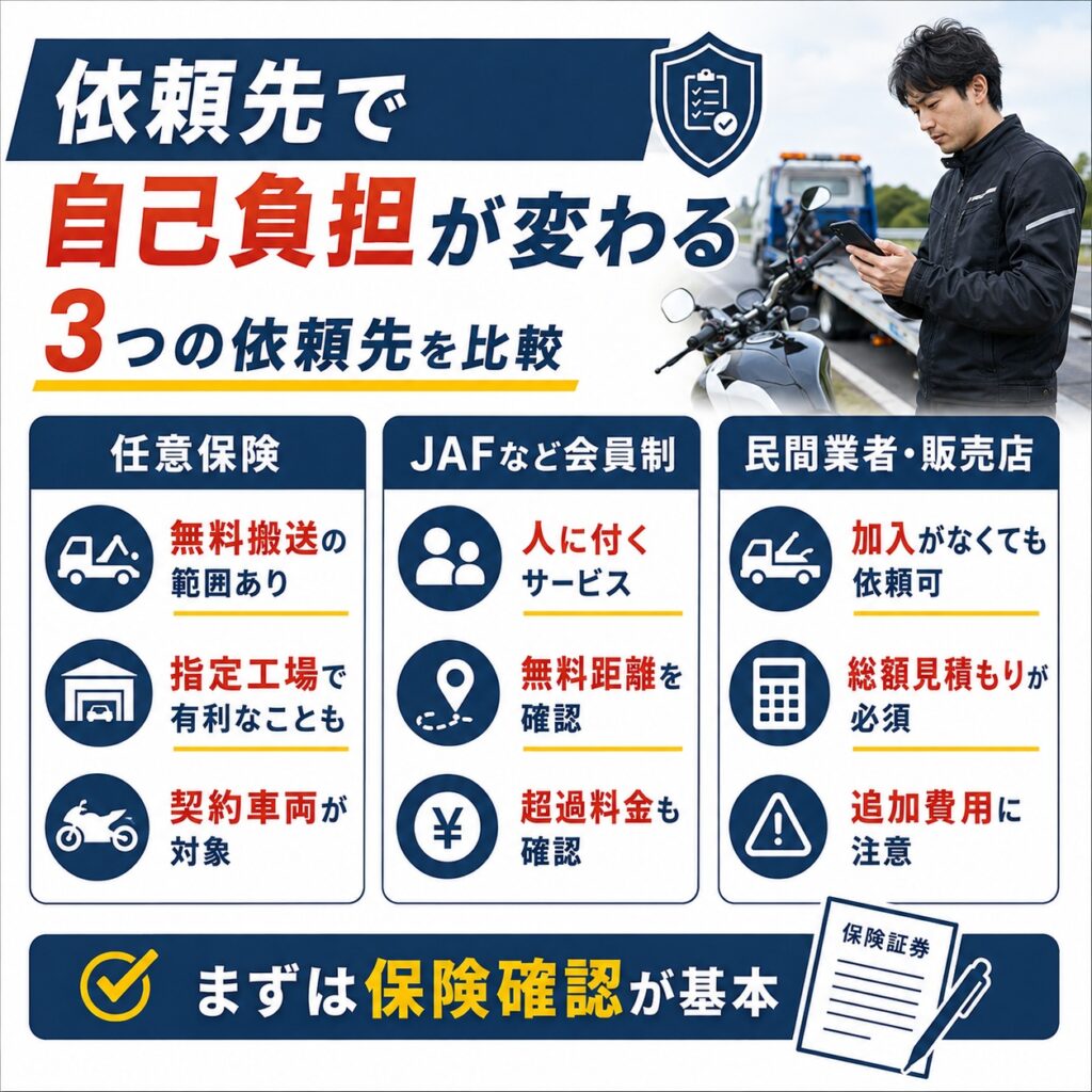 依頼先ごとに自己負担の仕組みが変わる