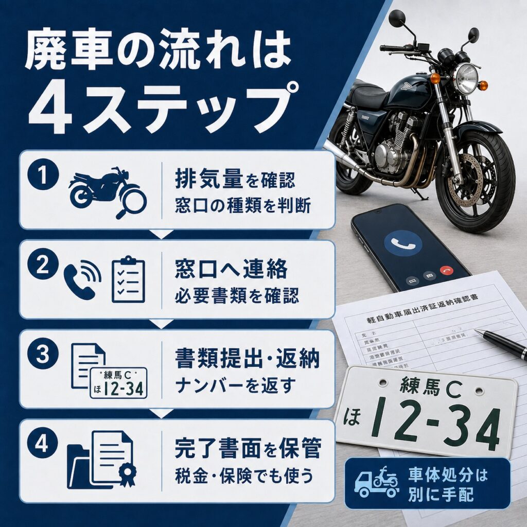故人のバイクを廃車する手順を順番に確認する