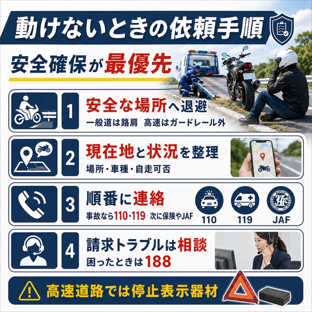 故障や事故で動けないときの依頼手順