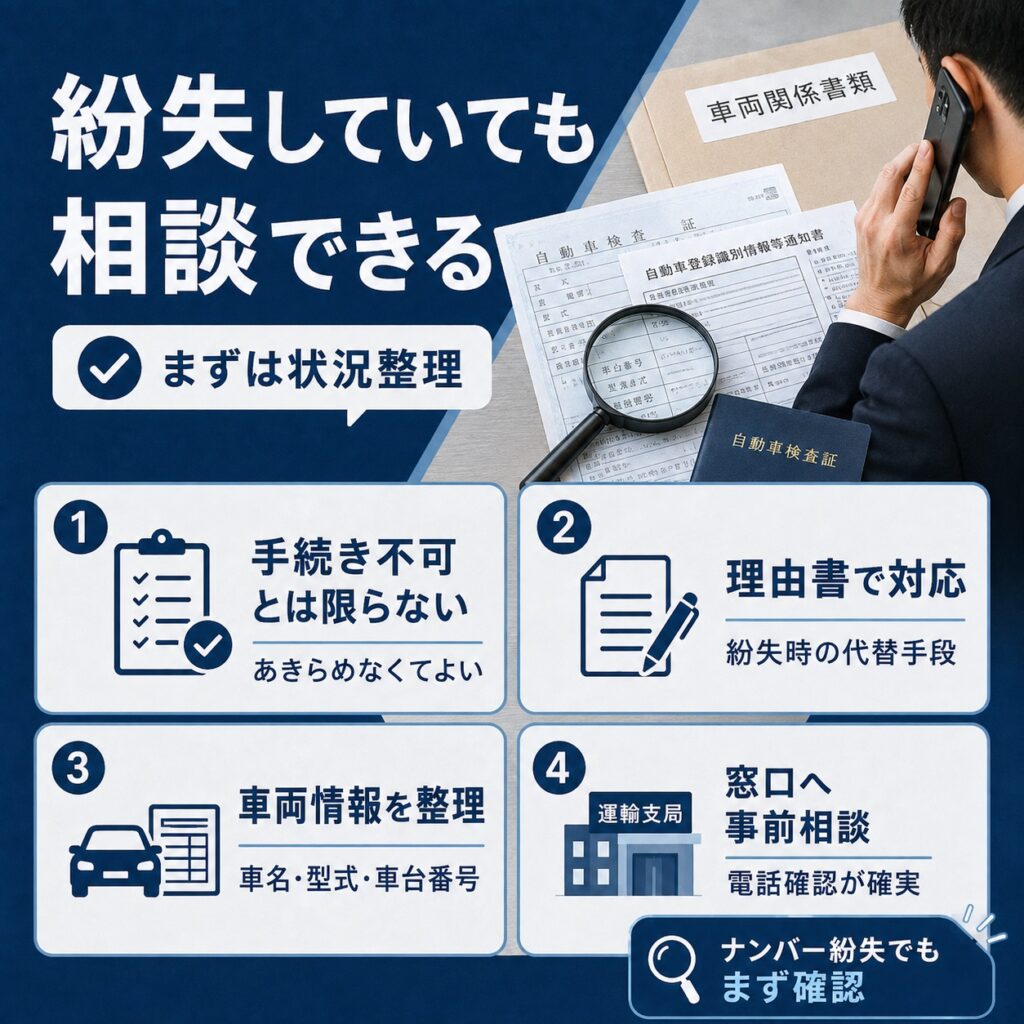 ナンバーや登録書類を紛失していても窓口へ確認する