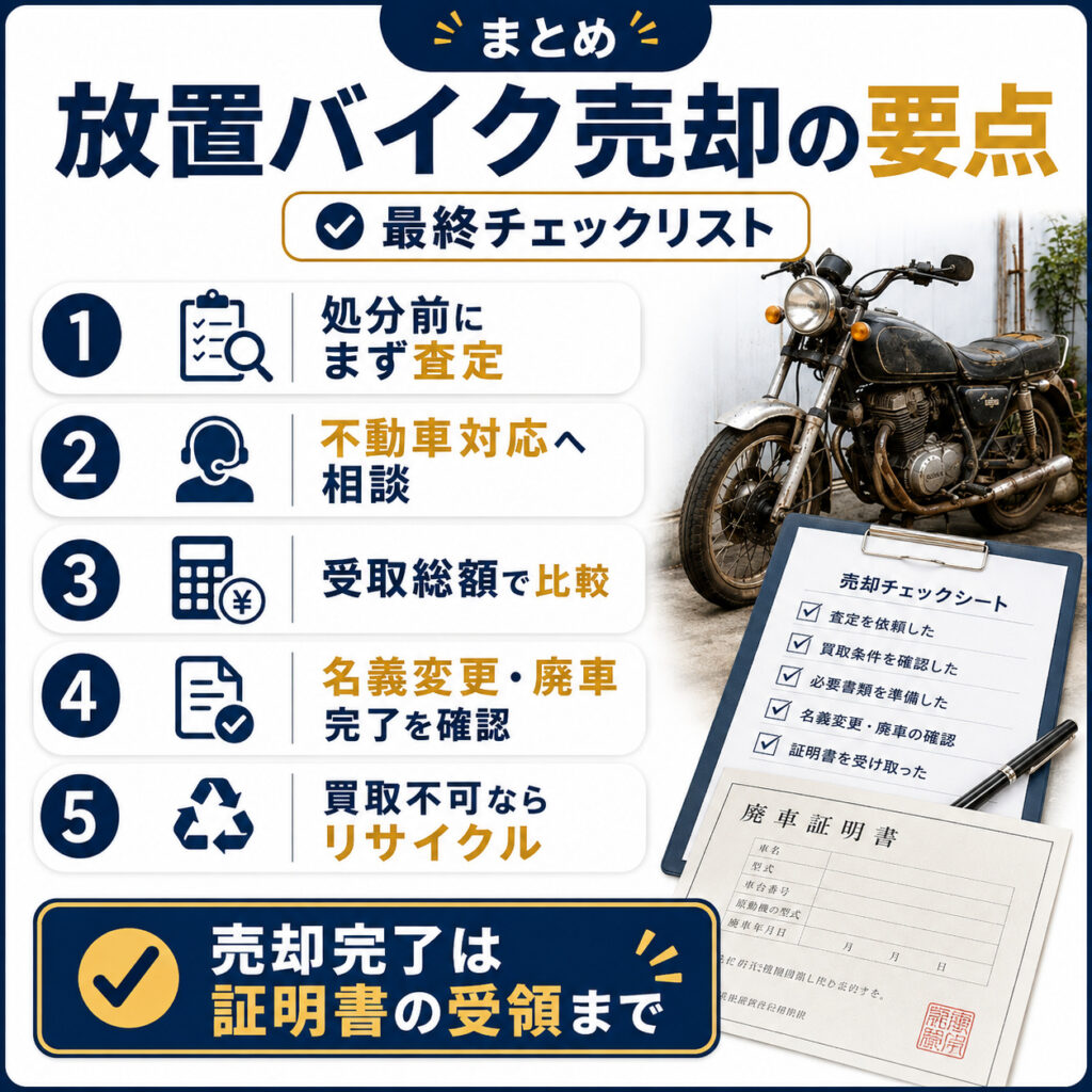 まとめ_放置バイク売却の要点