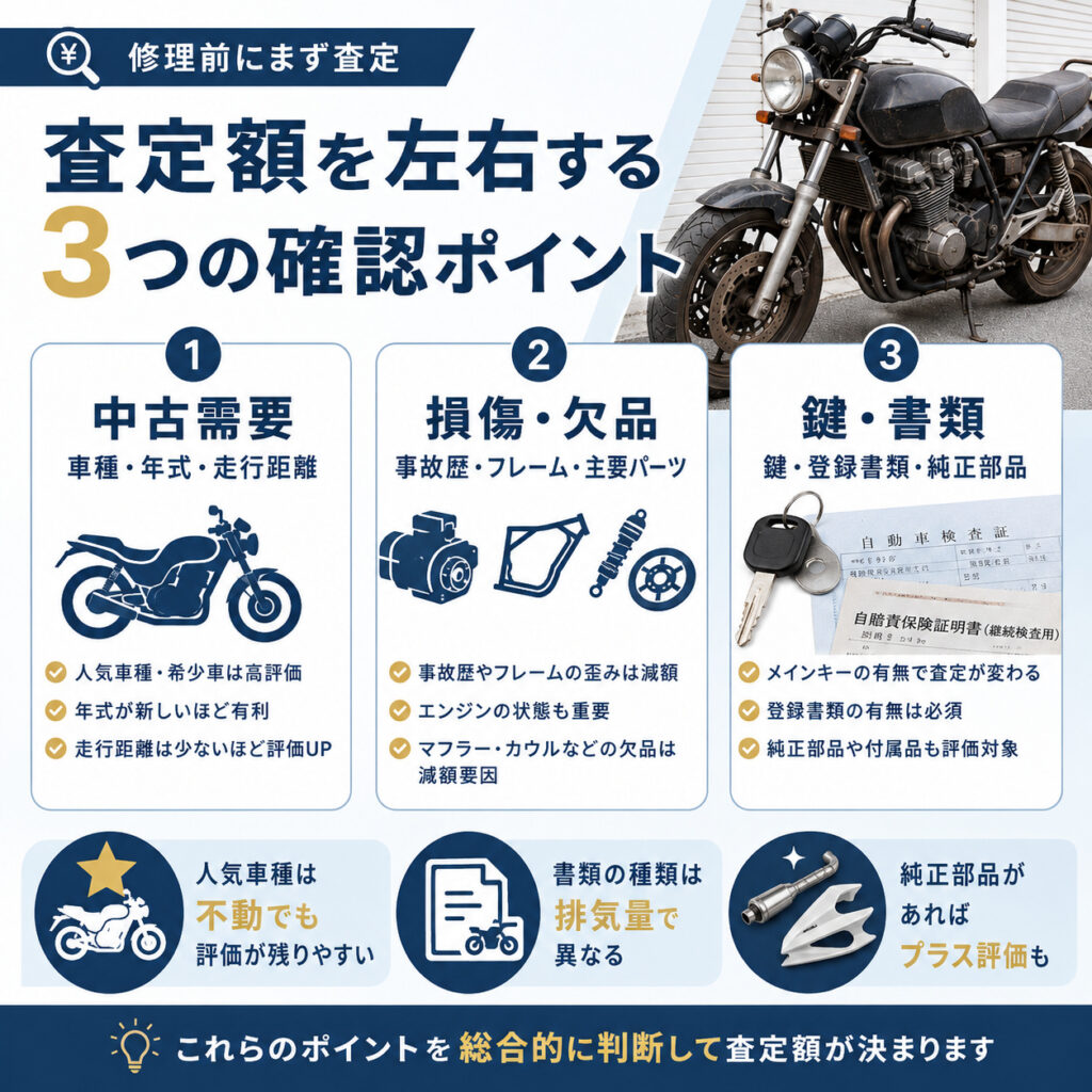 不動バイクの査定額を左右するポイント