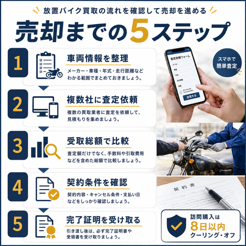 放置バイク買取の流れを確認して売却を進める