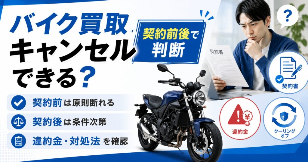 バイク買取キャンセルは可能か【契約前後で判断】違約金と対処法を確認