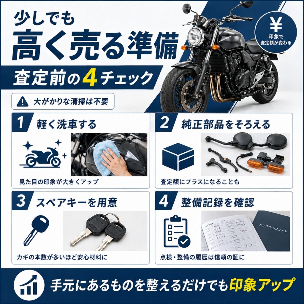 バイクを少しでも高く売るために整える準備
