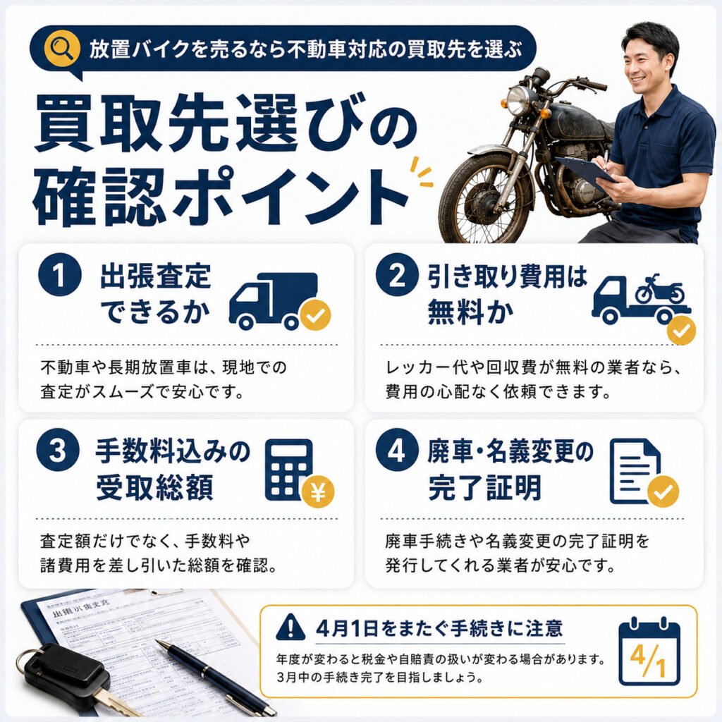 放置バイクを売るなら不動車対応の買取先を選ぶ