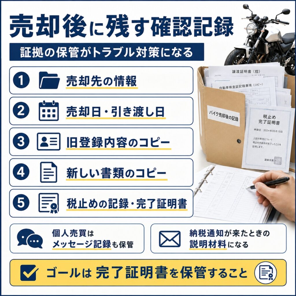 バイク売却後に残しておきたい確認記録