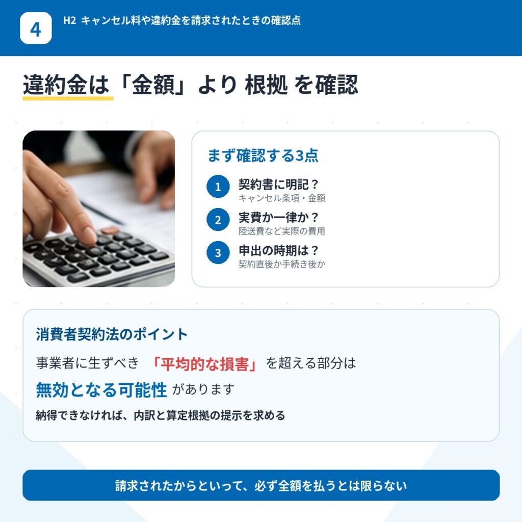 キャンセル料や違約金を請求されたときの確認点