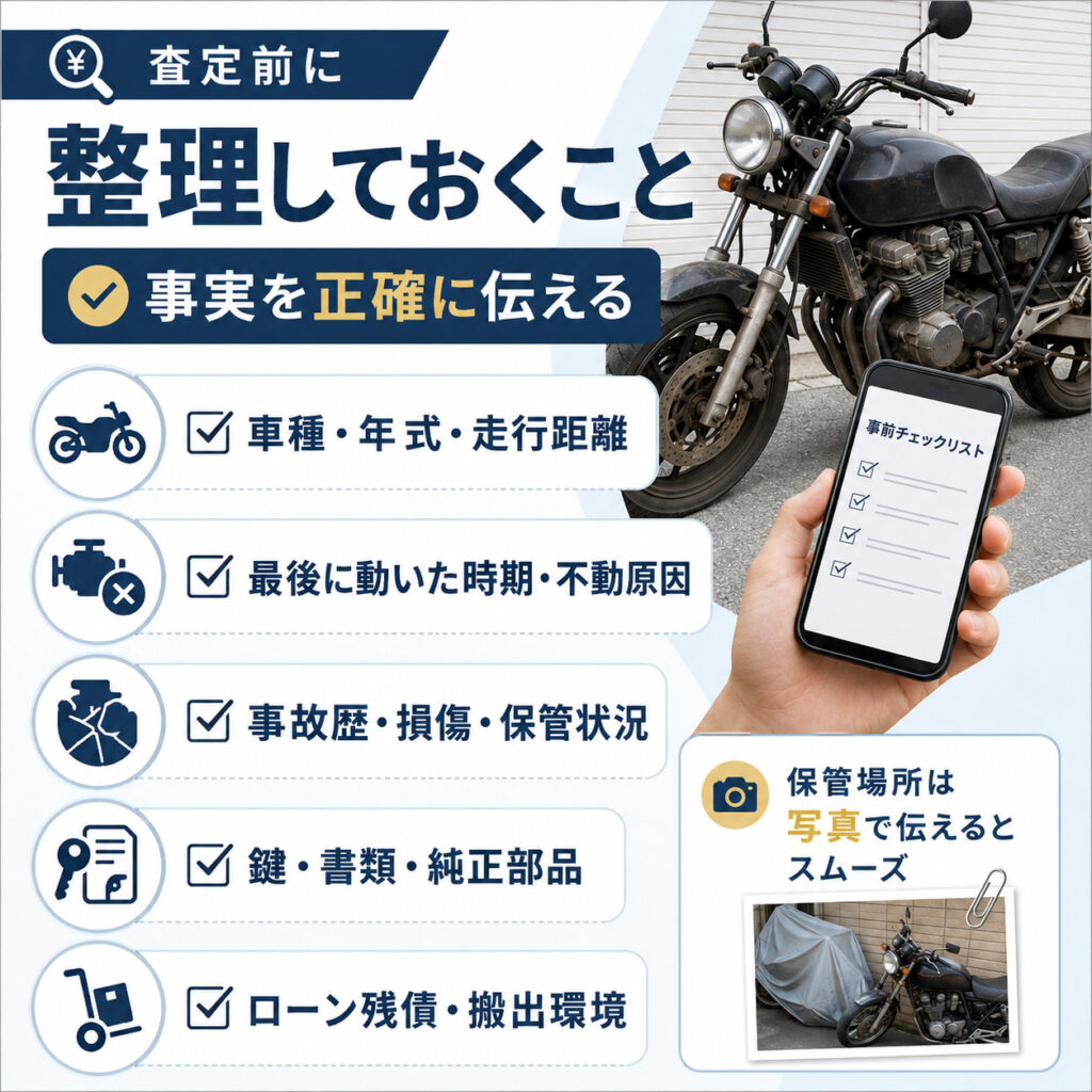 査定前に不動バイクの状態を整理しておく