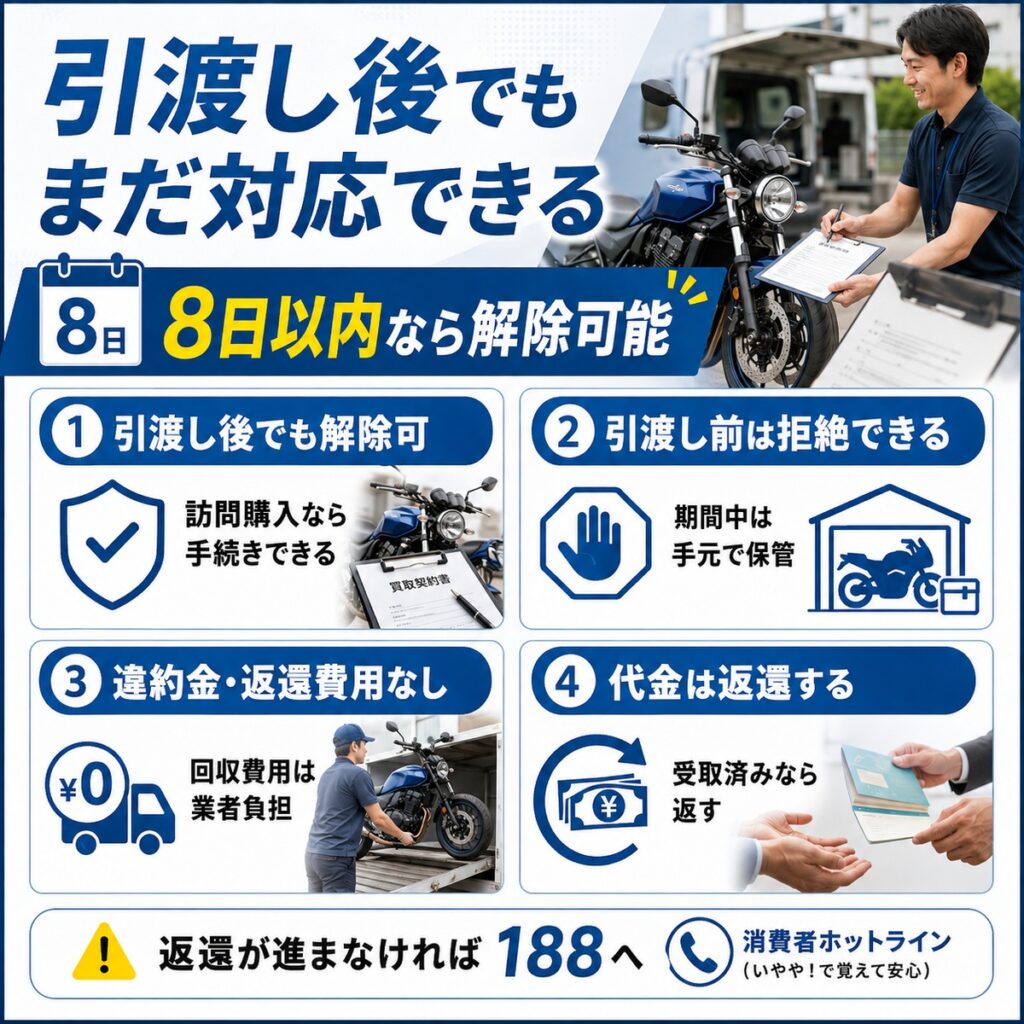 すでにバイクを渡した後でも対応できる