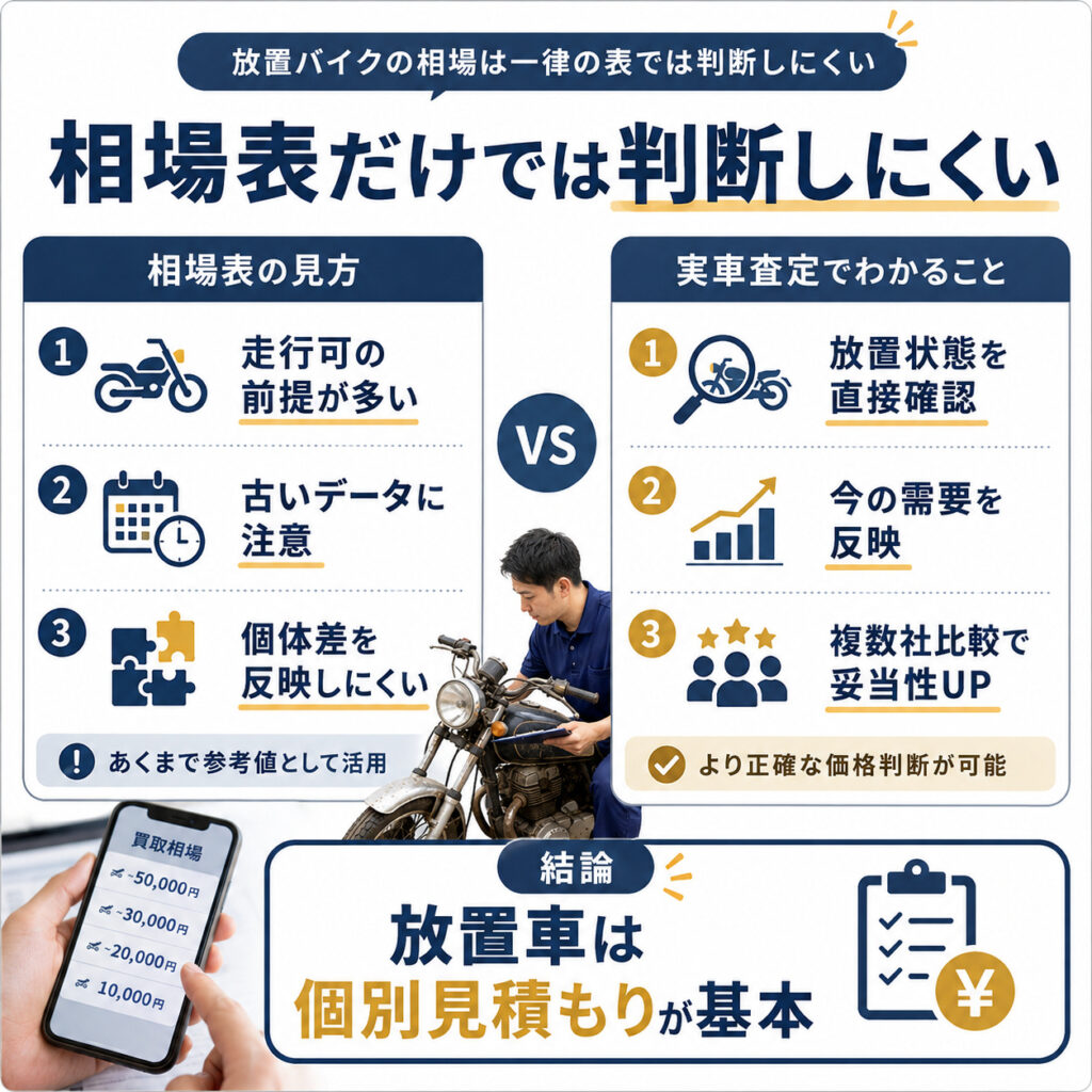 放置バイクの相場は一律の表では判断しにくい
