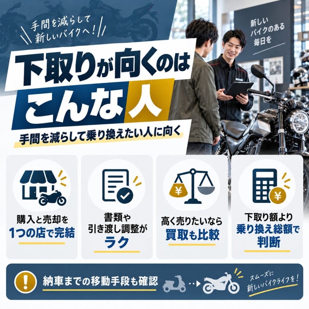 バイク下取りがおすすめなのは手間を減らして乗り換えたい人