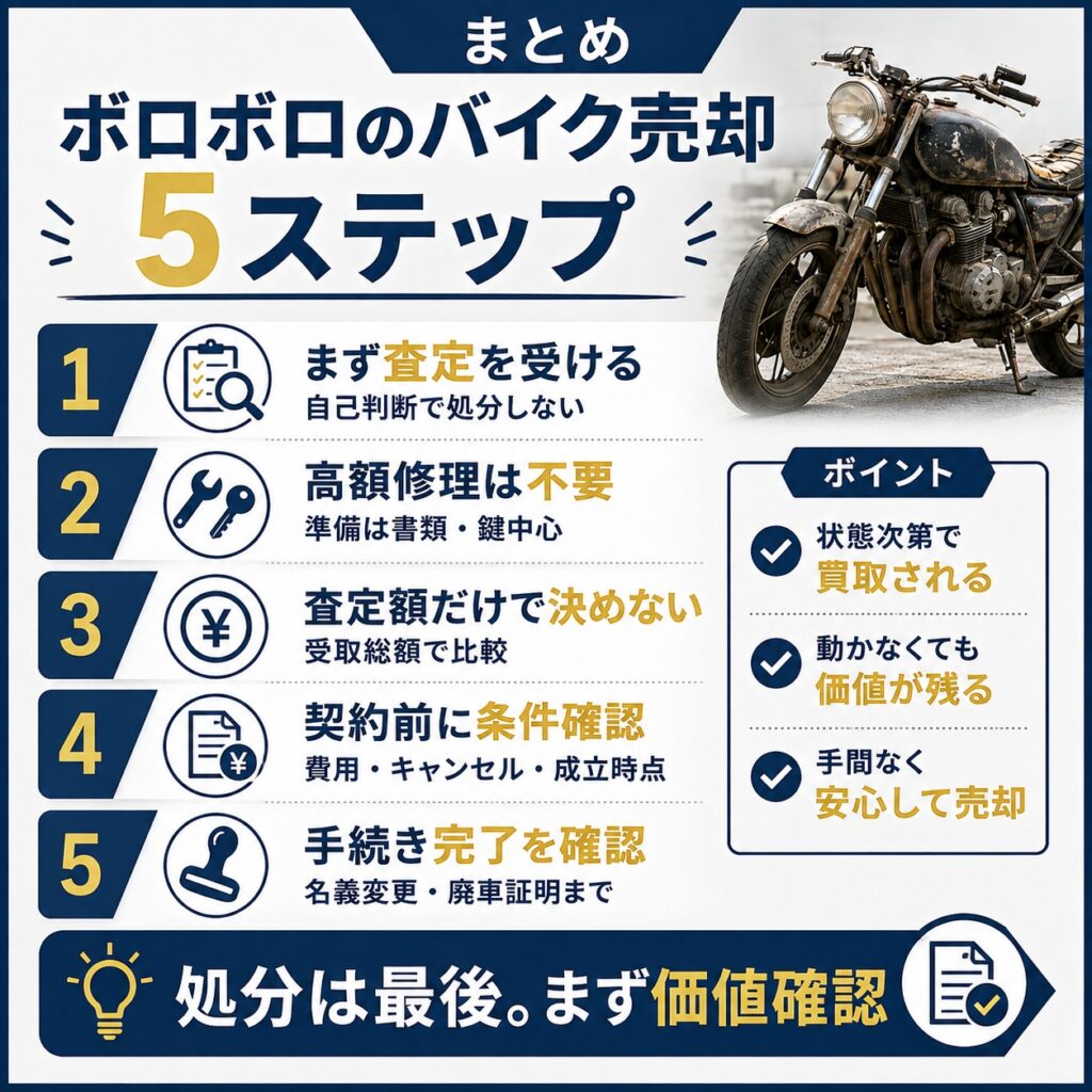 まとめボロボロのバイク売却5ステップ