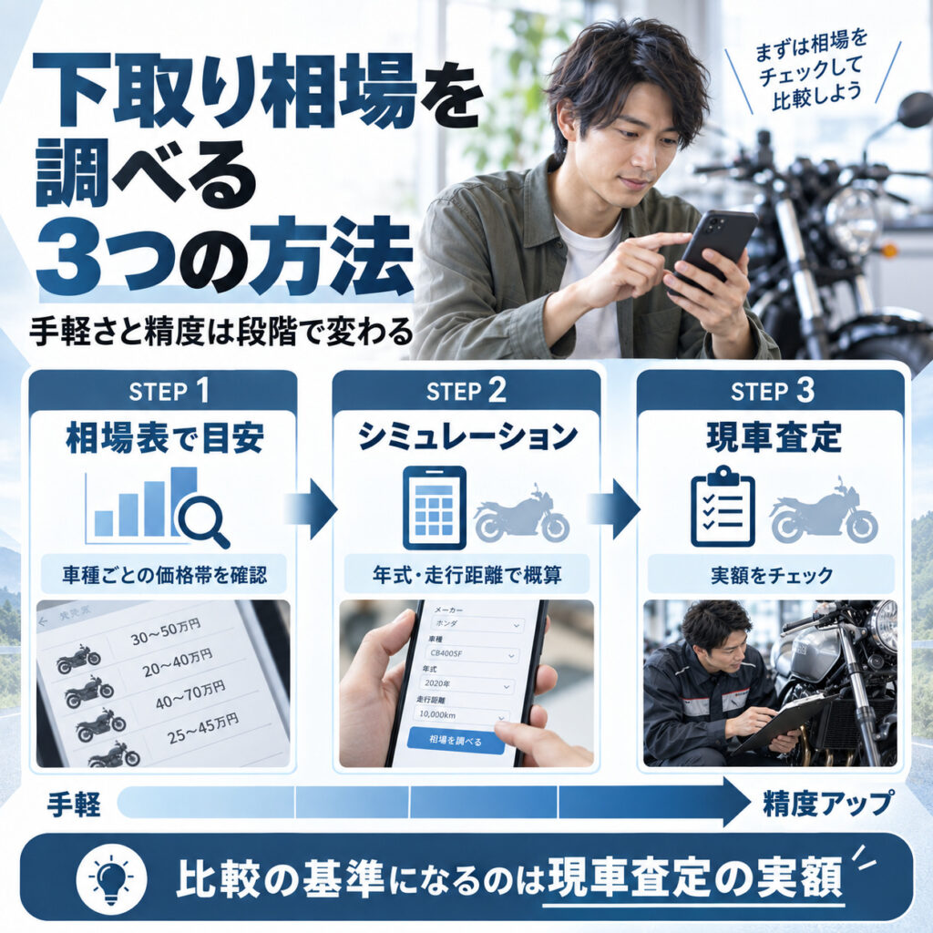 バイクの下取り相場を調べる3つの方法