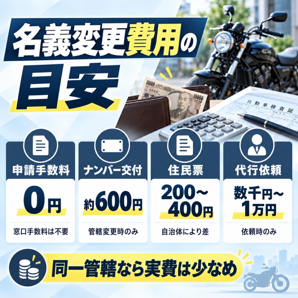 400ccなどの名義変更費用は条件によって変わる