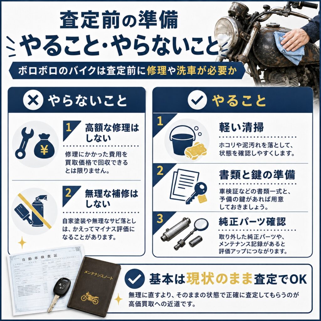 ボロボロのバイクは査定前に修理や洗車が必要か