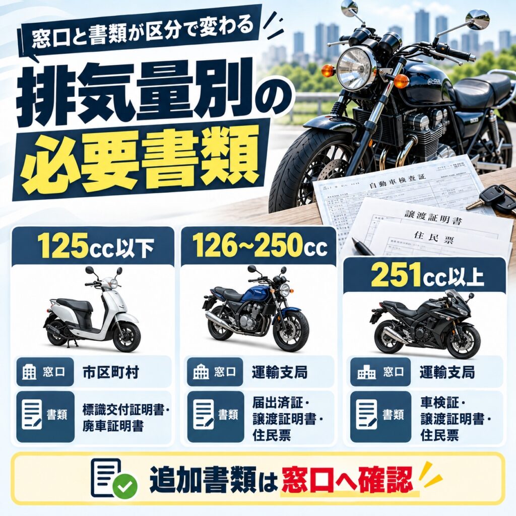 個人売買の必要書類を排気量別に整理