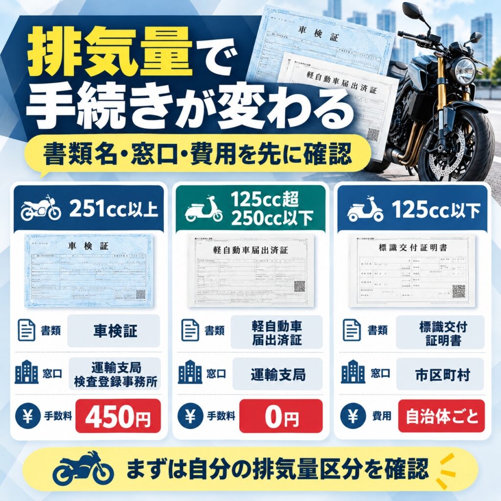 バイクの車検証再発行は排気量で手続きが分かれる