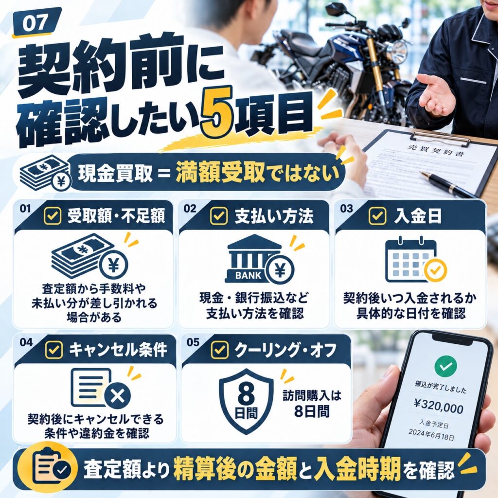 売却契約前に精算方法と入金時期を確認する