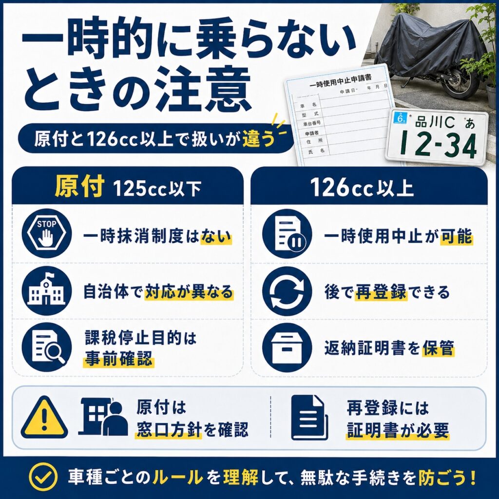 一時的に乗らない場合は車種ごとの扱いに注意