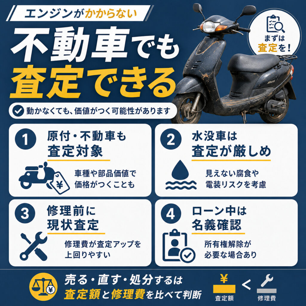 エンジンがかからない原付や不動車でも査定できる