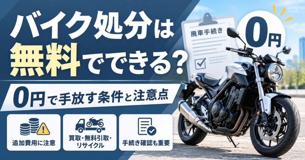 「バイク処分は無料でできる？」費用ゼロの条件と引き取り前の注意点