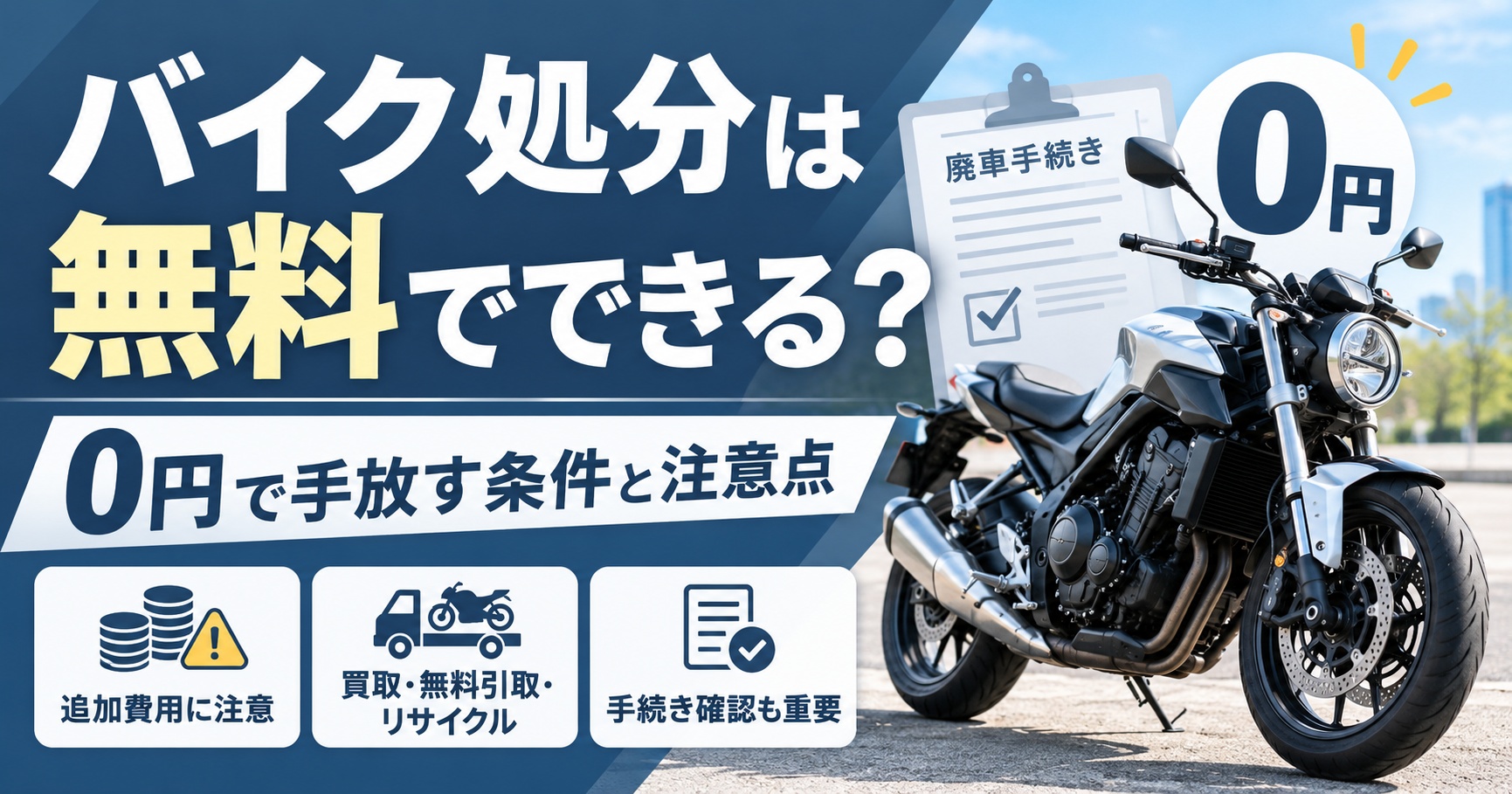 「バイク処分は無料でできる?」費用ゼロの条件と引き取り前の注意点