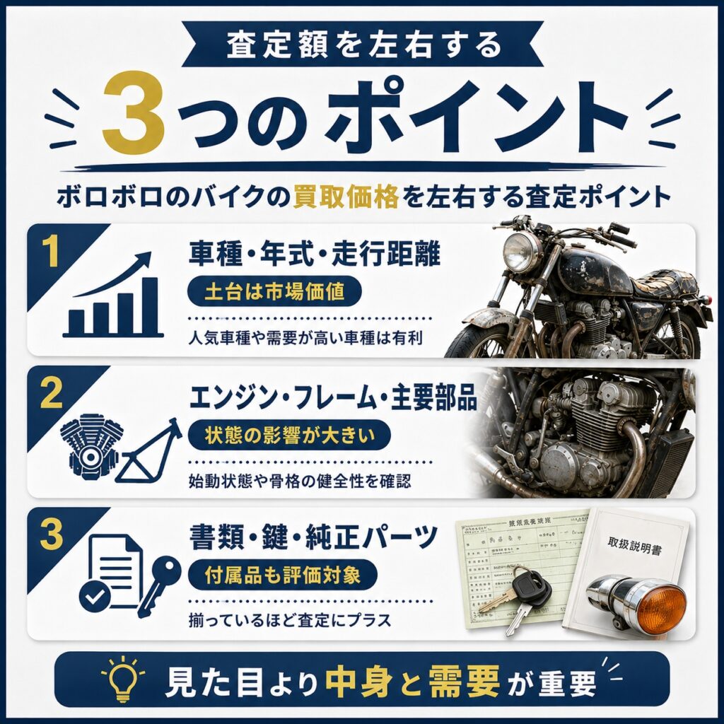 ボロボロのバイクの買取価格を左右する査定ポイント