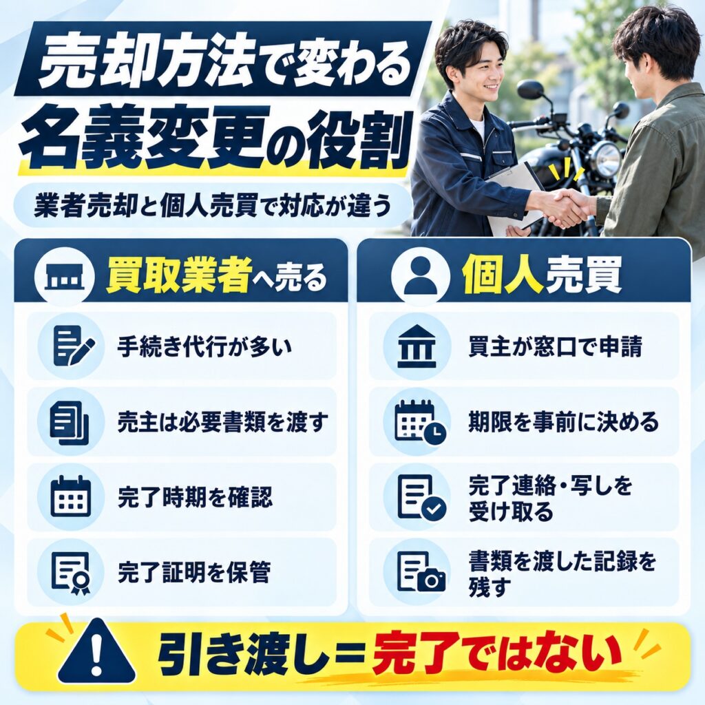 バイク売却時の名義変更は売却方法で対応が変わる