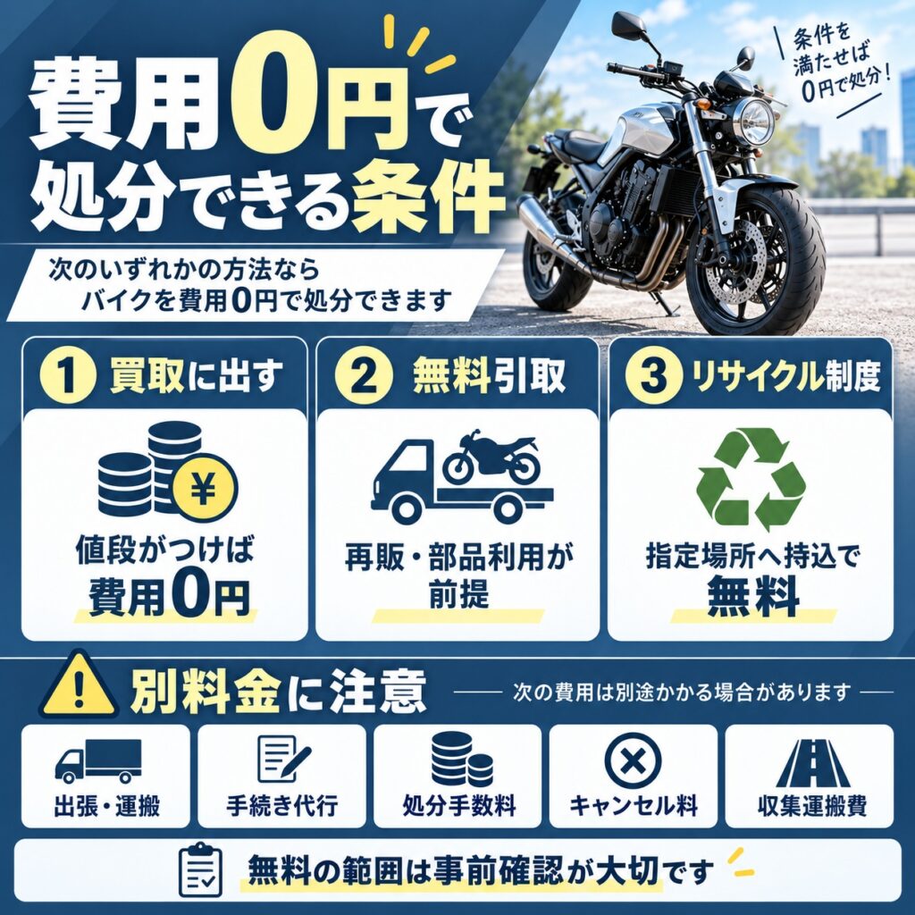 バイクは条件次第で費用0円で処分できる