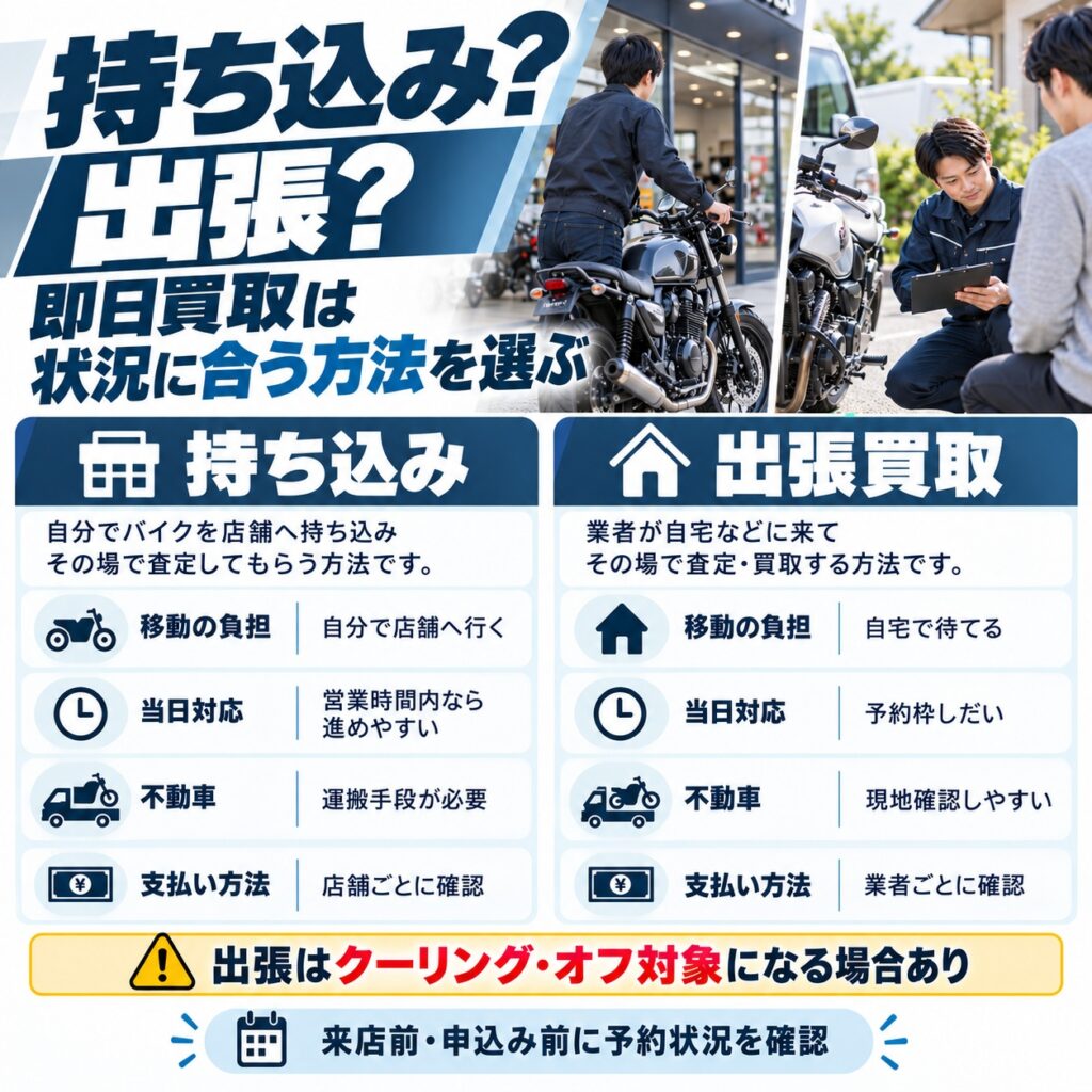 即日買取の方法は持ち込みと出張から選ぶ