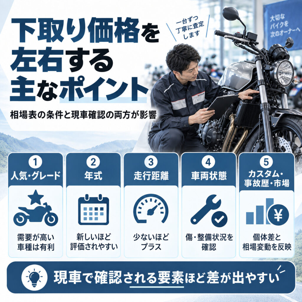 下取り価格を左右する主なポイント