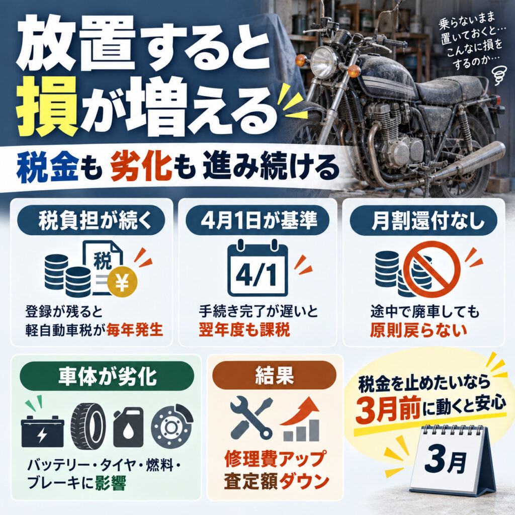乗らないまま放置すると費用と車体劣化が続く