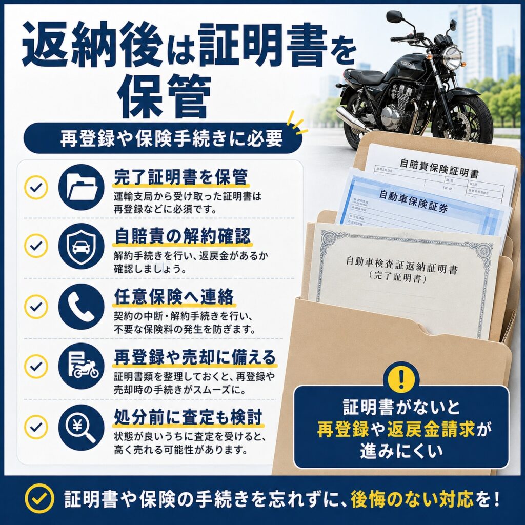 返納後に売却や再登録するなら証明書を保管する