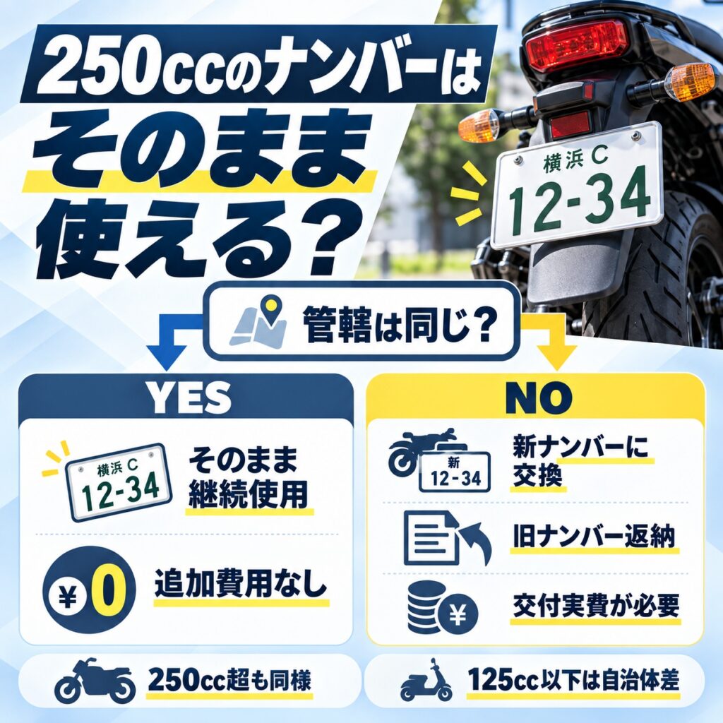 250ccのナンバーは管轄が同じならそのまま使える