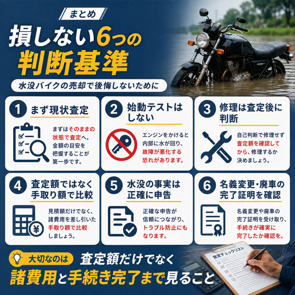 まとめ_水没バイク売却の判断基準