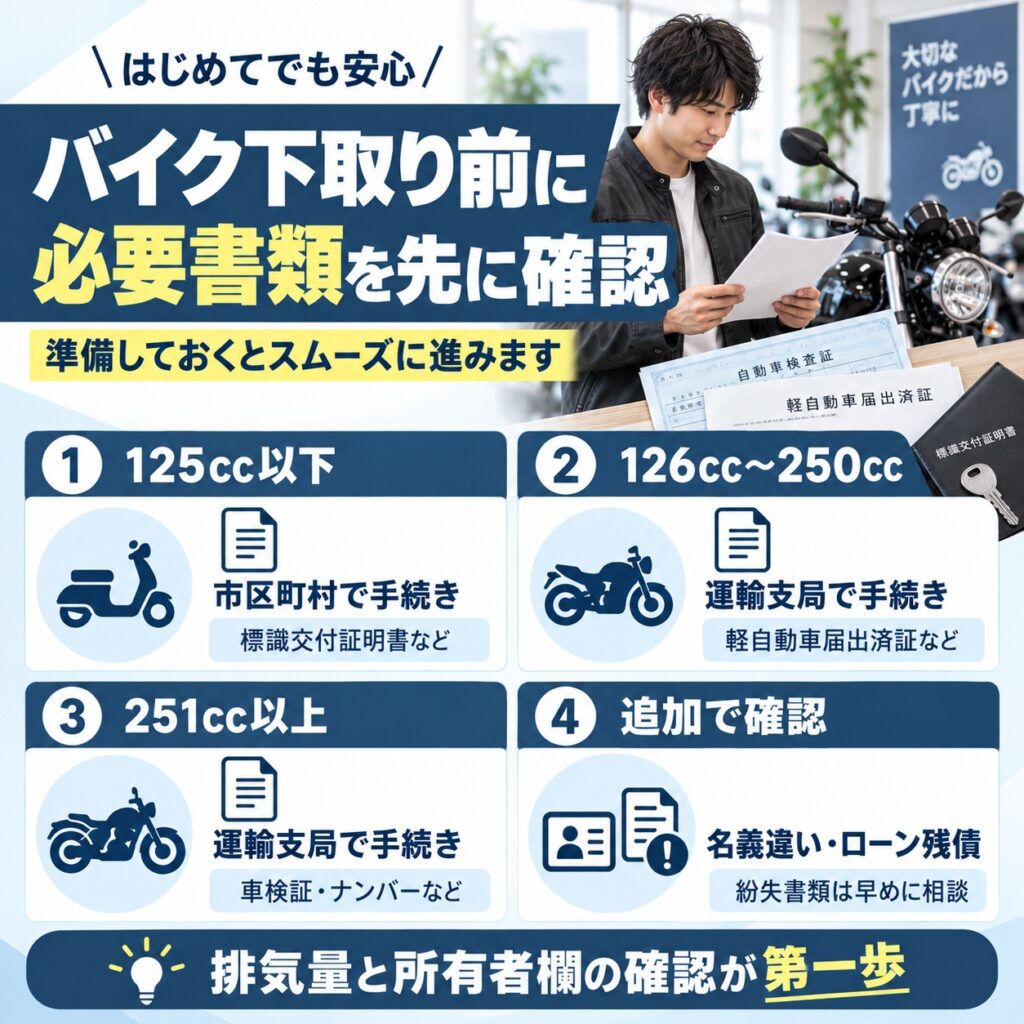 バイク下取り前にそろえる必要書類を確認する