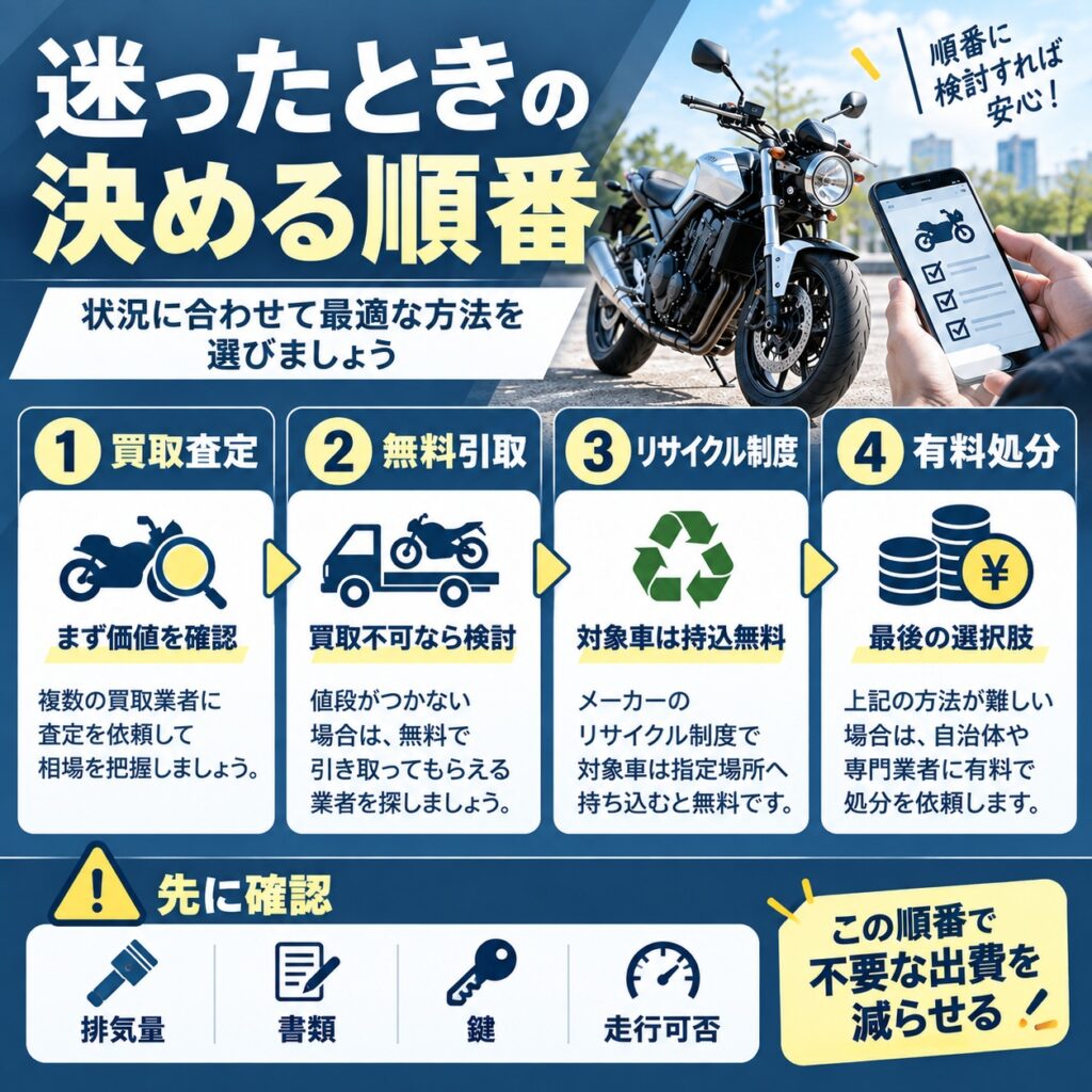 迷ったときのバイク処分先を決める順番