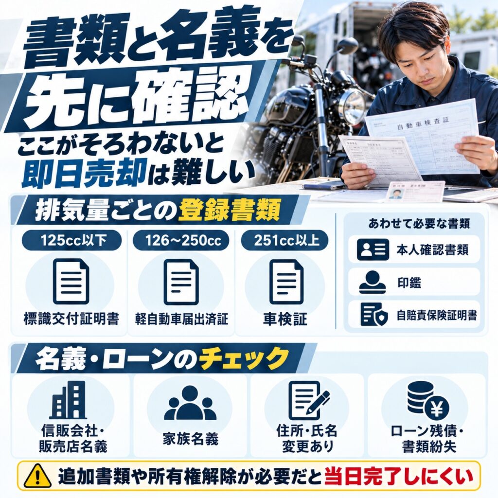 即日で売る前に必要書類と名義を確認する