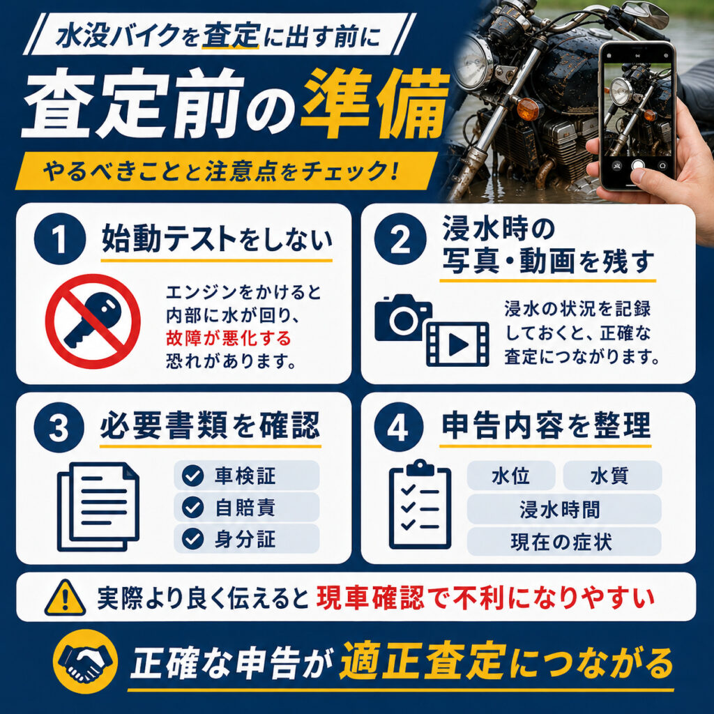 水没バイクを査定に出す前にやるべき準備と注意点