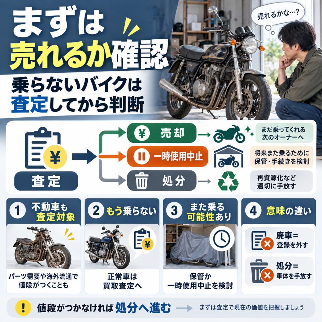 乗らなくなったバイクは売却可能性を確認してから処分する