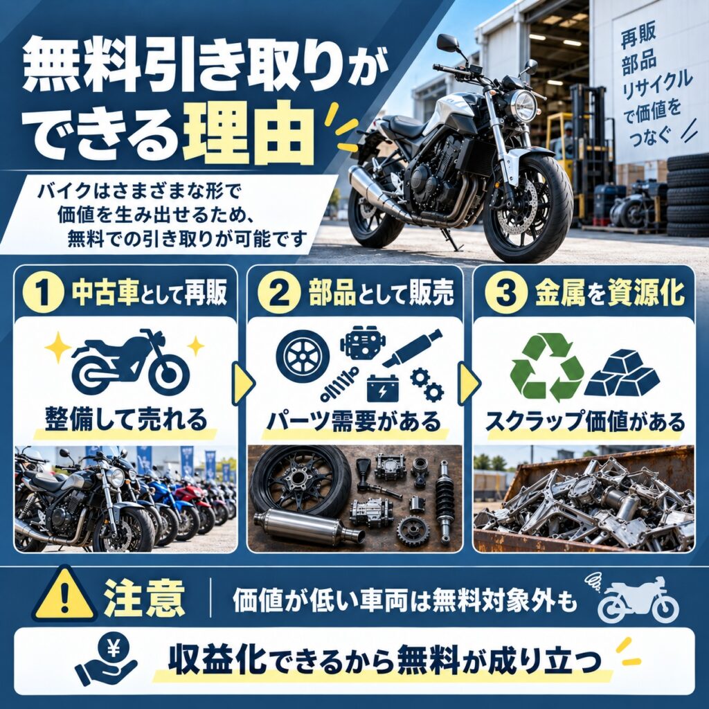 バイクの無料引き取りが成立する仕組みと理由