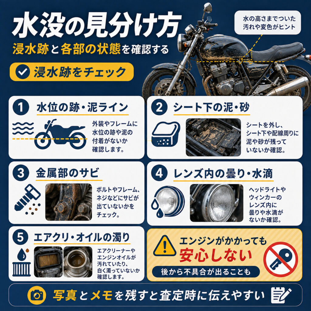 水没の見分け方は浸水跡と各部の状態を確認する