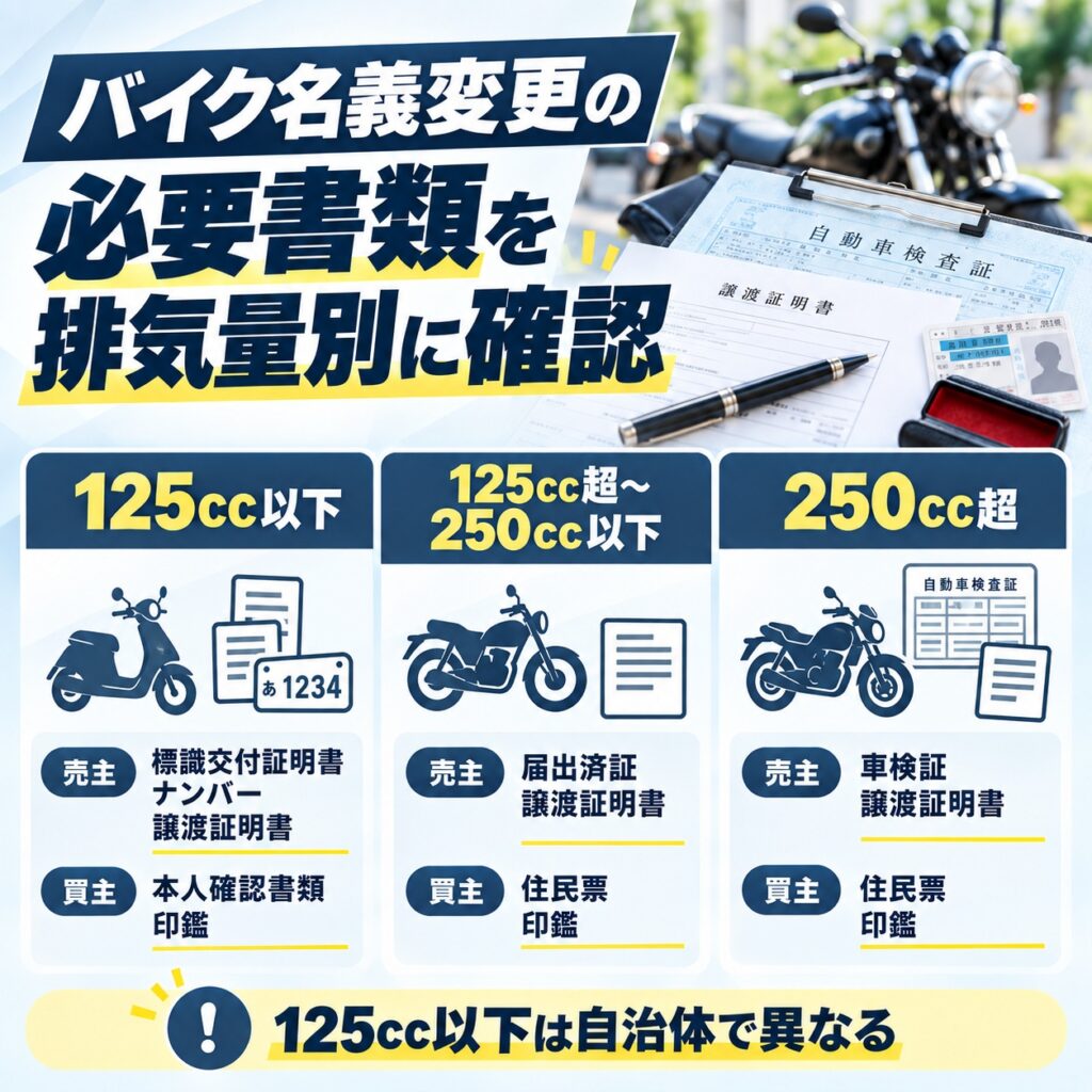 バイク名義変更の必要書類を排気量別に確認する
