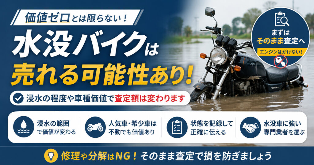 水没バイク買取はできる？価値ゼロとは限らない【査定で見るポイント】