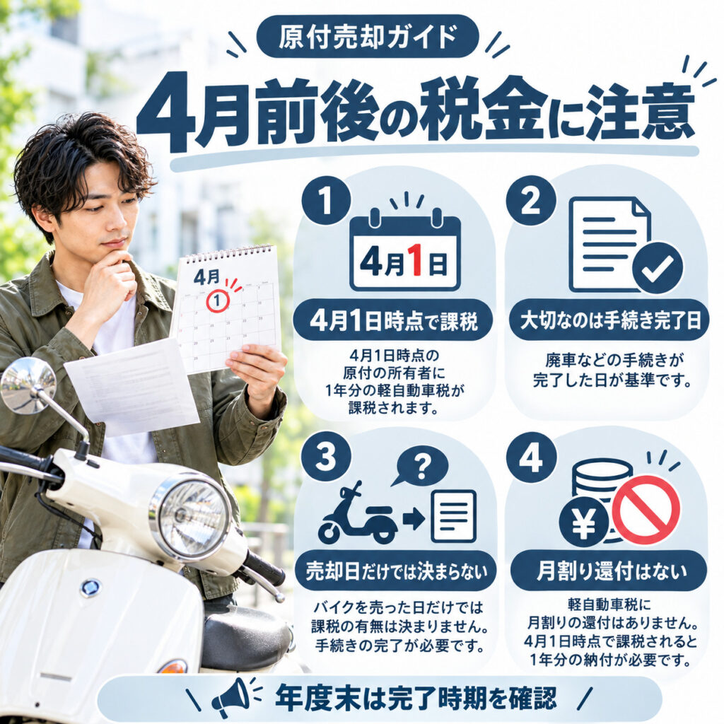 4月前後に原付を売るなら軽自動車税に注意