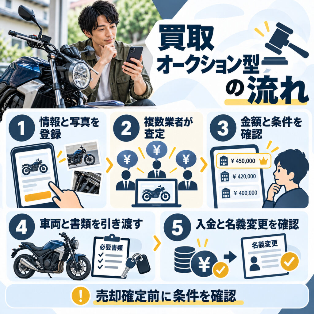 買取オークション型でバイクを売る流れ