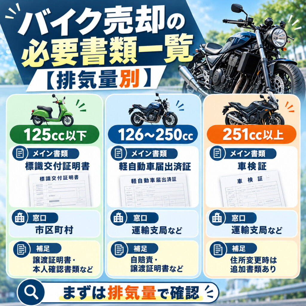 バイク売却の必要書類一覧【排気量別】